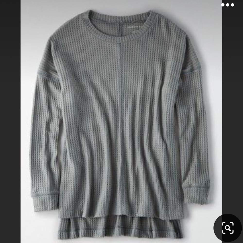 American eagle waffle soft knit long sleeve thermal tee top t small grey